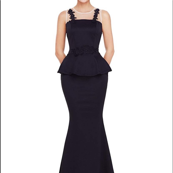 Black peplum maxi with nude mesh top - Picture 5 of 8